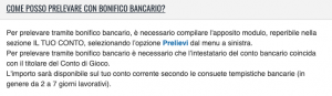 Snai prelievo bonifico bancario
